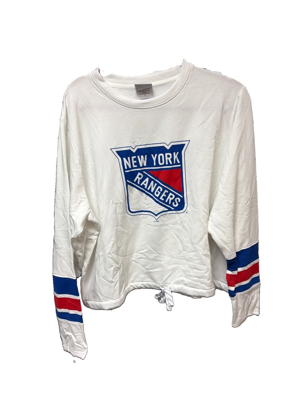 New York Rangers Hockey Sweatshirt White w/ Blue Red Sleeve Stripes Size XL G045